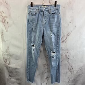 Levis Jeans Women 28 Crop Wedgie Skinny Button Fly High Rise Light Ripped Holes